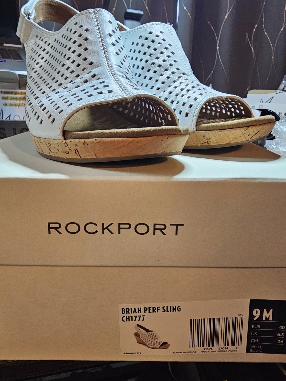 Rockport Briah Perf Sling Wedge Sandals 9M White Leather Cork CH1777